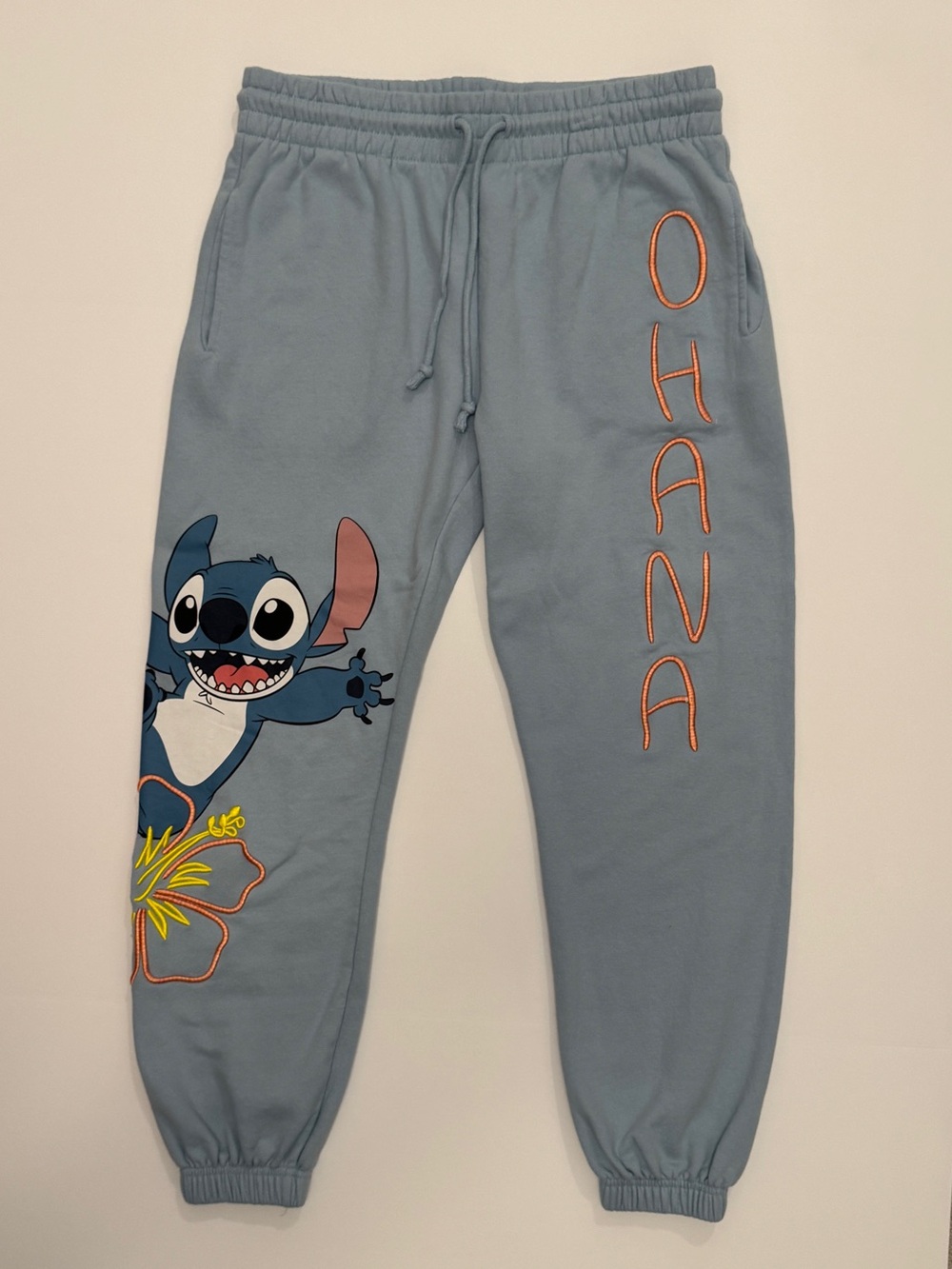 Disney Stitch plight blue “OHANA” Sweatpants with Graphic